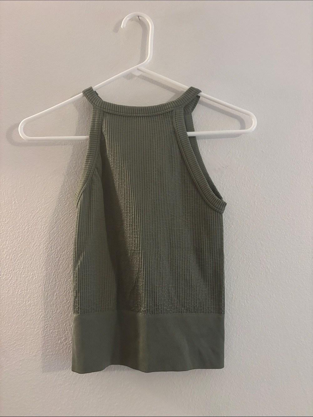 Free People Ribbed High-Neck Tank Top in Olive Green